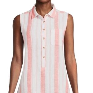 Time and Tru Coral and White Striped Tank Top